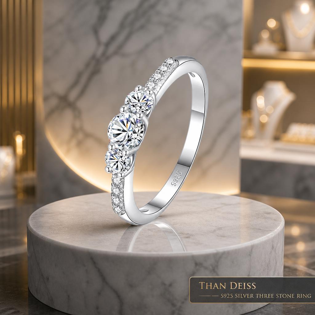 Three Stone Moissanite Engagement Ring S925 Sterling Silver D Color VVS Trilogy Wedding Ring Pass Diamond Tester