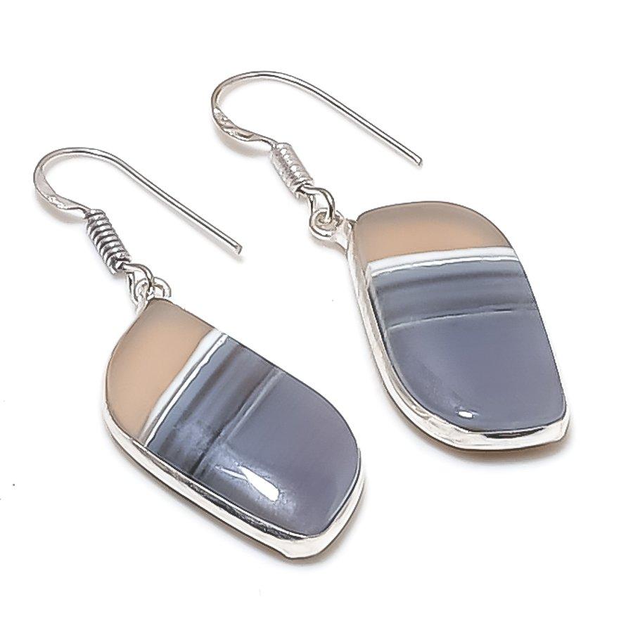 Natürlicher Botswana-Achat Edelstein 925 Sterling Silber Schmuck Ohrring 1,77" AEE-11190