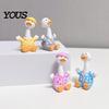 Small Animal Decoration 4Pcs Mini Cartoon Duck Figurines, Cute Polka-dot Pajamas Statues, Macaron Color Decor Ornaments for Car Console