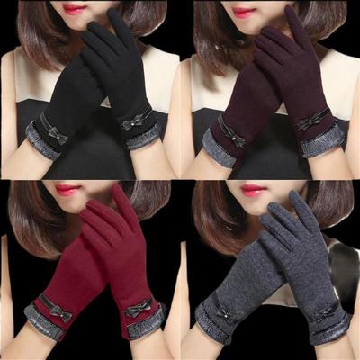 New Fashion Grace Lady Gloves Women Winter Vintage Bow-Knot Touch Screen Driving Warm Windproof Glove Mittens Wholesale