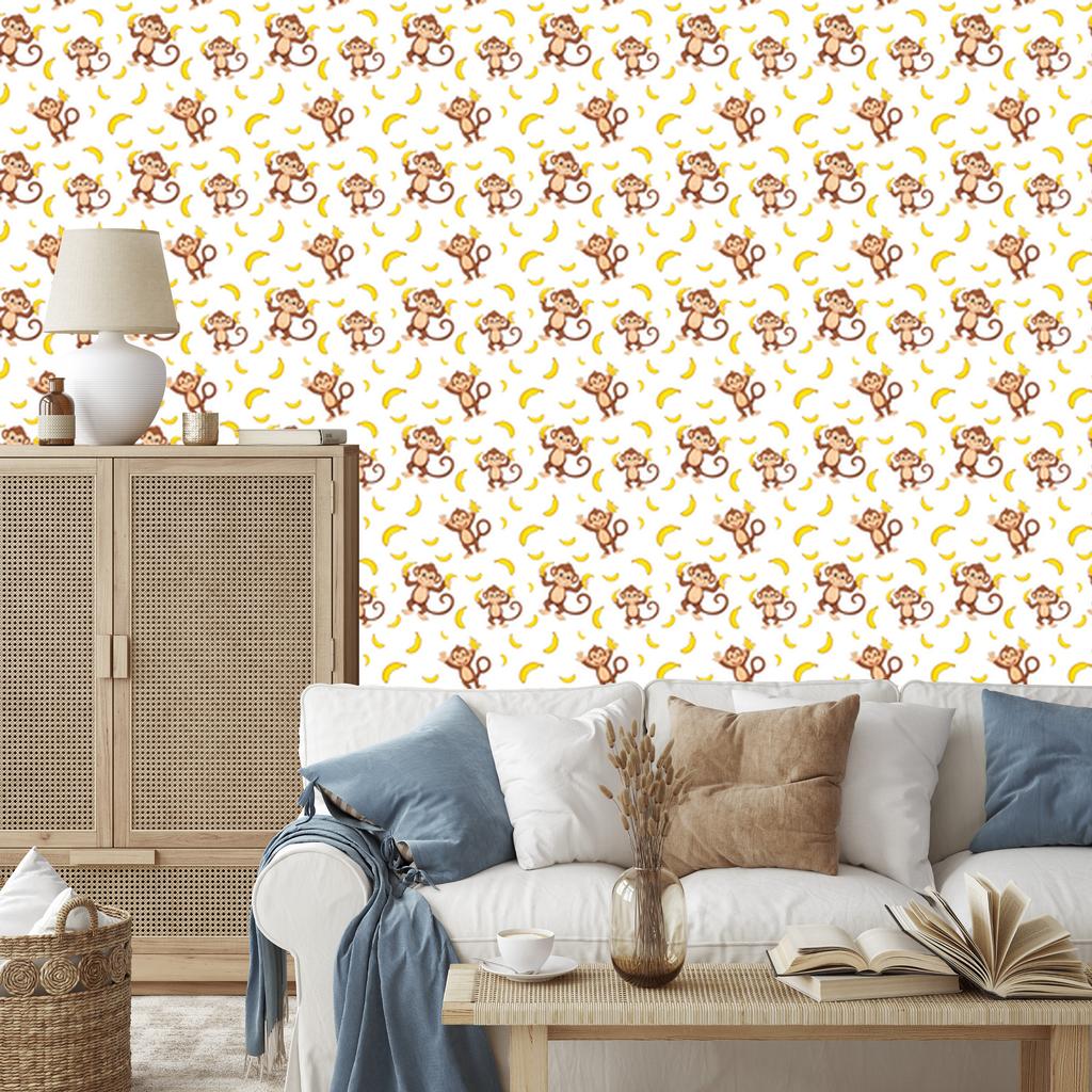 Monkey Wallpaper White, Cream and Beige for Living Room and Bedroom 50x1000