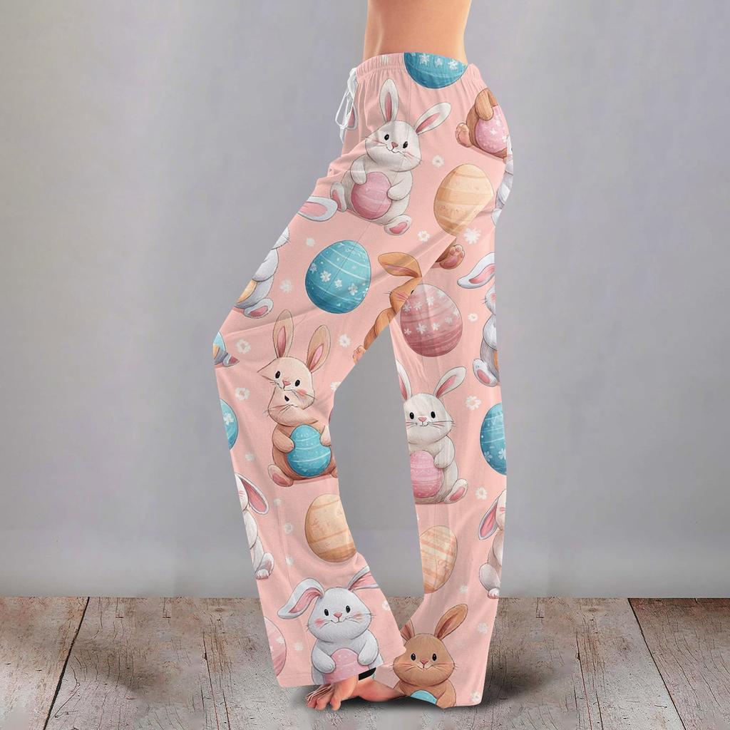 Women's Casual Fashion Comfort Pajama Pants Print Drawstring Pants Full Length Long