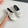 Sheepskin version~ inner height increase women's shoes woven hollow thick heel shoes summer new models not tired feet cool slippers