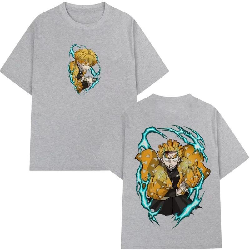 Anime Demon Slayer Agatsuma Zenitsu Graphic T Shirt Men Women Clothing Cartoon Oversized Tshirt Mens Casual Cotton Tshirts