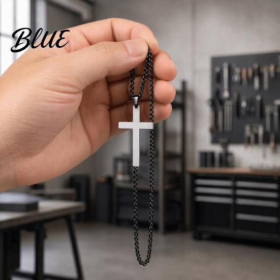 Black Cross Necklace Stainless Steel for Men Women Cuban Link