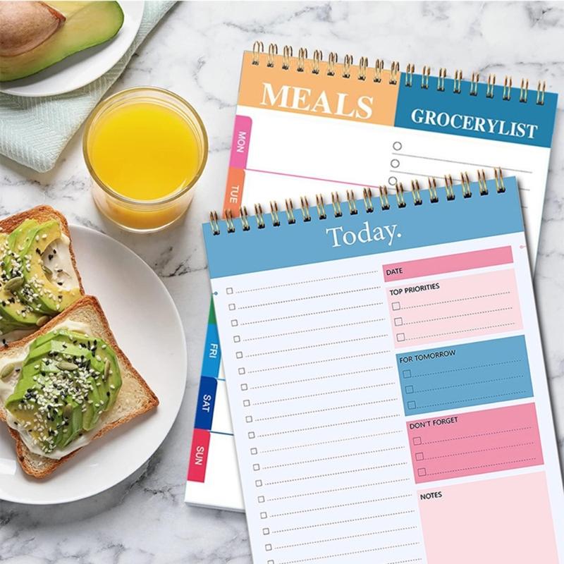 Twin Wire Binding Daily Planner Notebook 100 Pages Wide Lined Notepads Weekly Meal Planner For Daily Planning 142x220mm