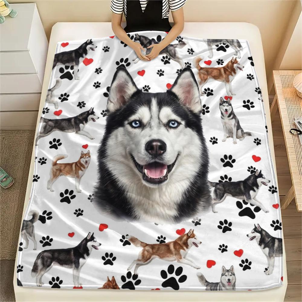 1PC Cute Pet Puppy Print Flannel Blanket, High quality All Seasons, Home Decor, Warmth and Comfort, Perfect for Christmas Gifts