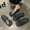 Außen Strass mit dickem Boden, Sommer Mode 2025 neue Schleifenslipper, Römische Baizenggao Freizeitslipper Damen