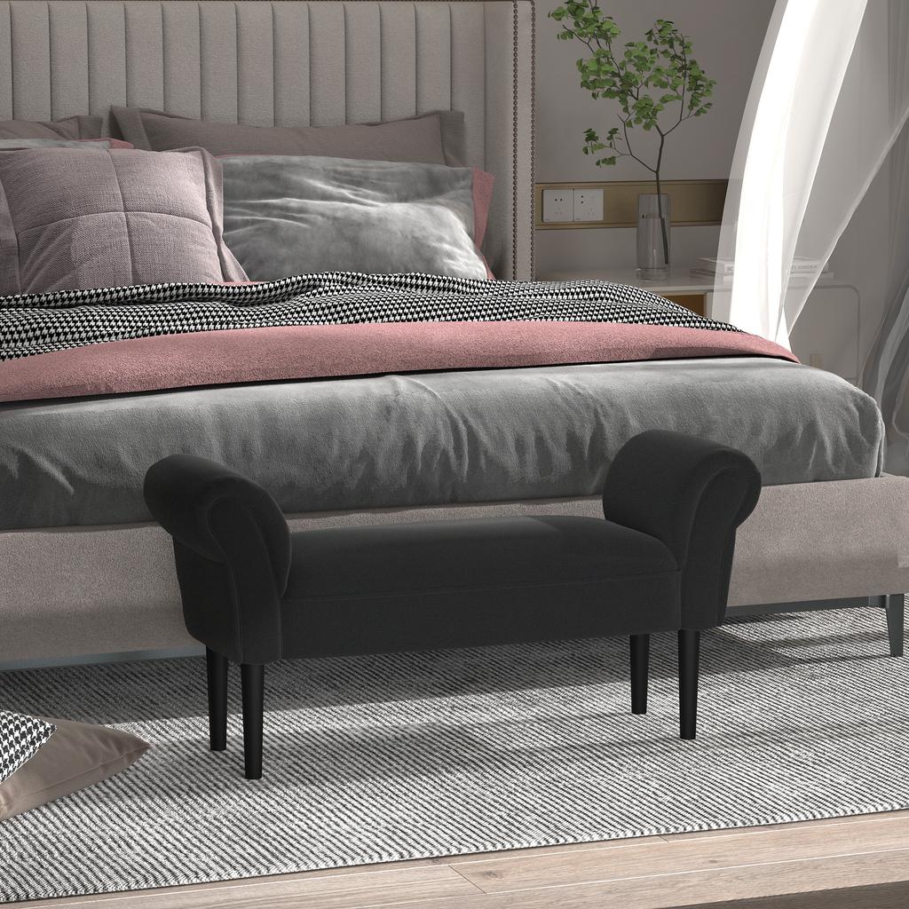 Bench, Bed Bench, Timeless Design, Soft Padding, Up To 130 Kg, Black, 102 X 36 X 51 Cm