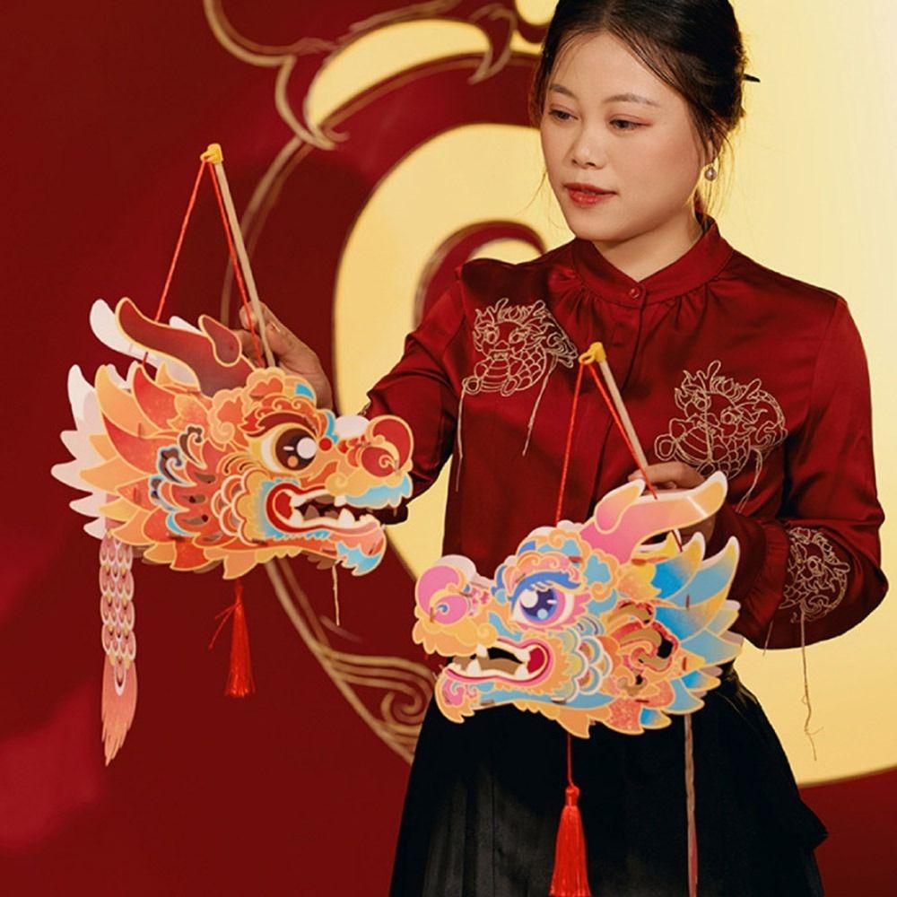Handmade Dragon Head Lantern Glowing Luminous Handheld Lanterns Cartoon DIY Lantern Children