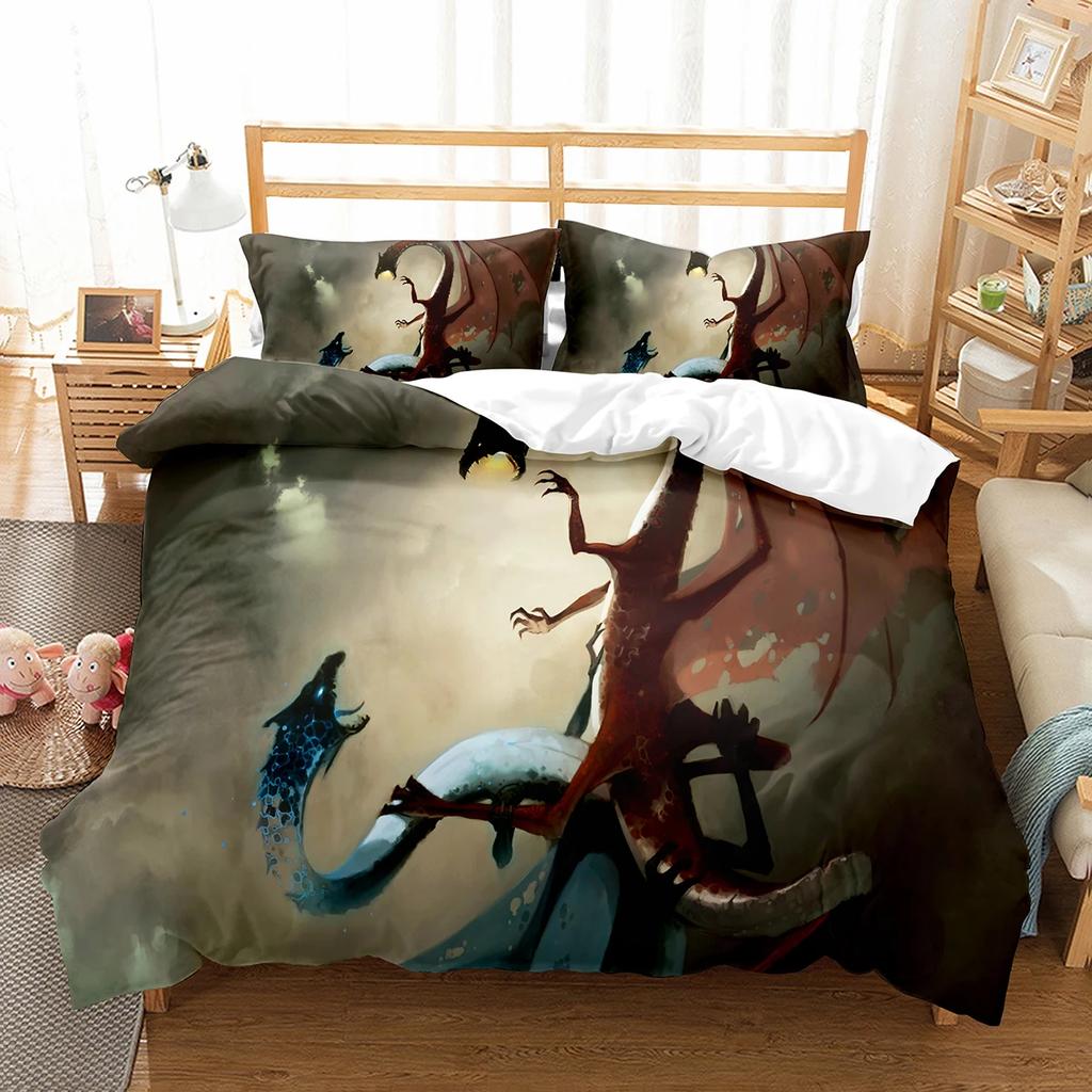 Fierce Fire Breathing Dragon Theme Duvet Cover For Women Men Children Teens For Bedroom Decorations Red Black Queen King Size
