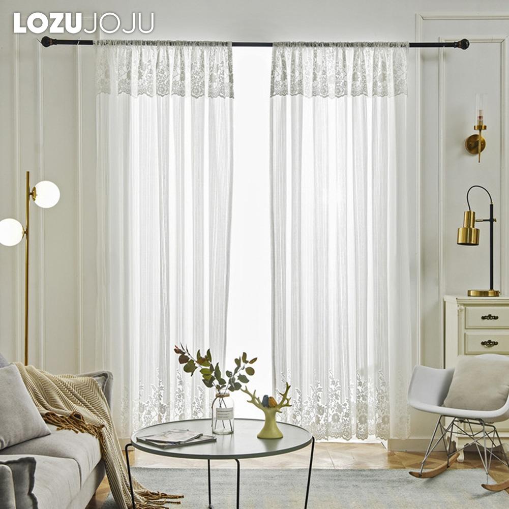 1PC 10-20% Light Blocking Transparent Lace Floral Wave Bottom Curtain for Living Room Bedroom Balcony Home Decor LOZUJOJU