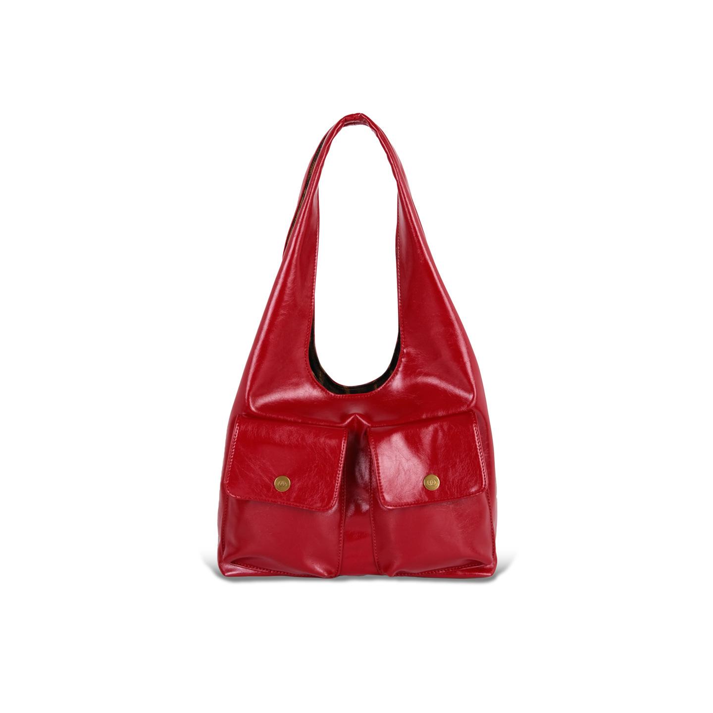 

Модная в этом году сумка-подмышка из масляной воловьей кожи с леопардовым принтом, модная и трендовая, многокарманная текстурированная сумка-клатч с текстурой бумажной складки красный