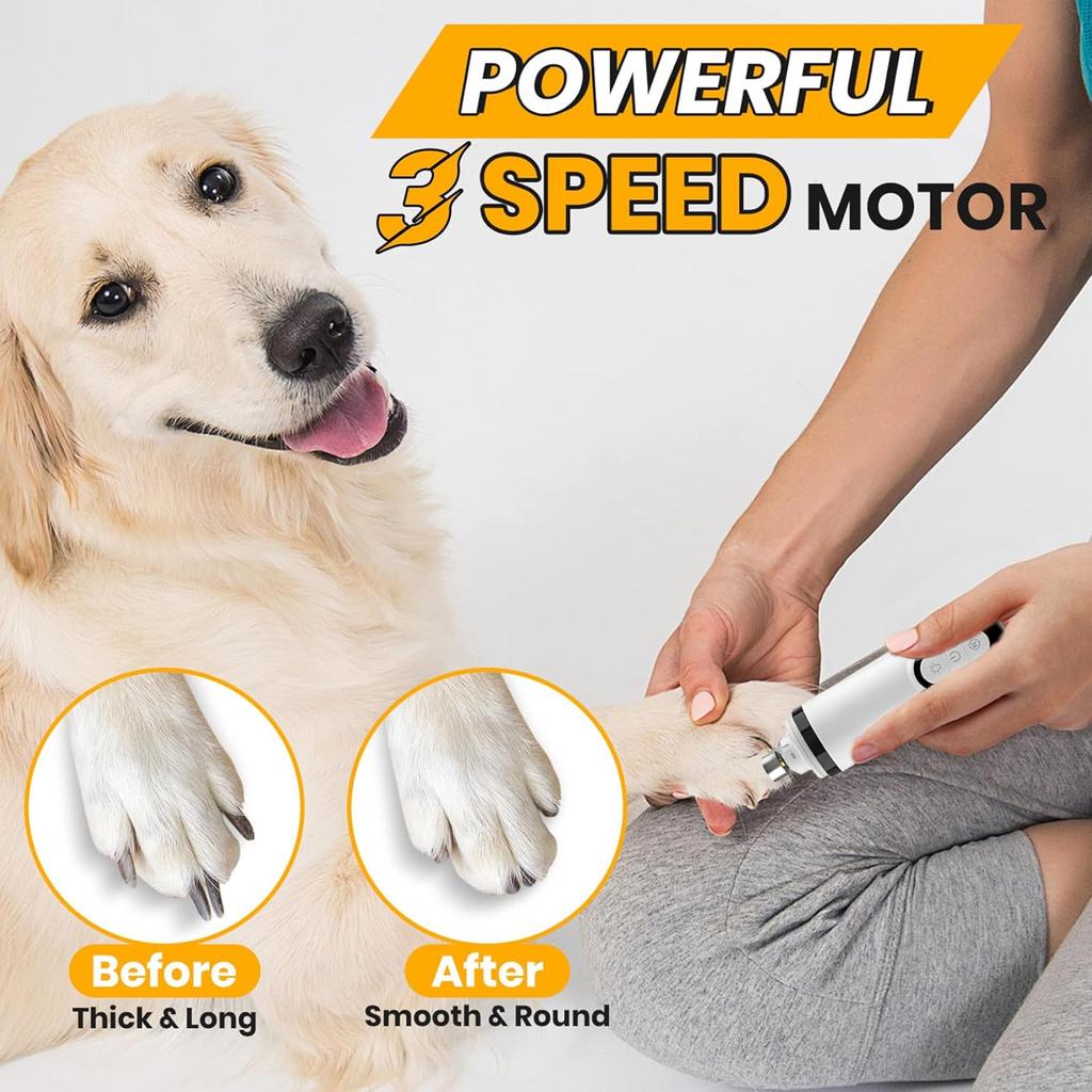 2026 Hund Katze Nagel Schleifer 3 Geschwindigkeiten mit LED Licht & Wiederaufladbarem USB Laden Haustier Nagel Leise Pflege Schere