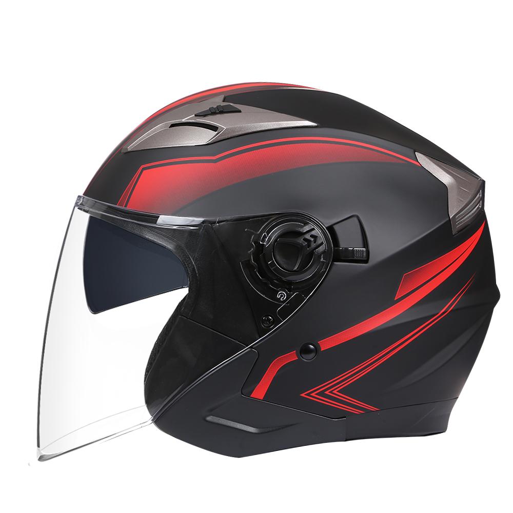Half Face Helmet Safety Double Buckle Fashion Four Seasons Motorcycle Helmet Moto Men Women Double Lens Capacete De Moto DOT