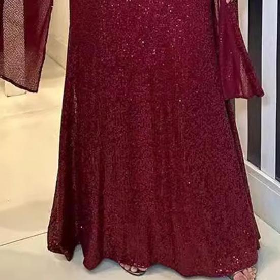 Women's Sequin Prom Dress Long Cape Sleeve Front Twist Knot Maxi Dress Sparkly V Neck Formal Evening Party Wedding Gown