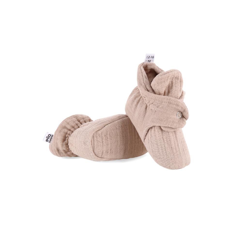 Babyschuhe aus Bio-Baumwoll-Musselin, Hausschuhe für Neugeborene, Beige