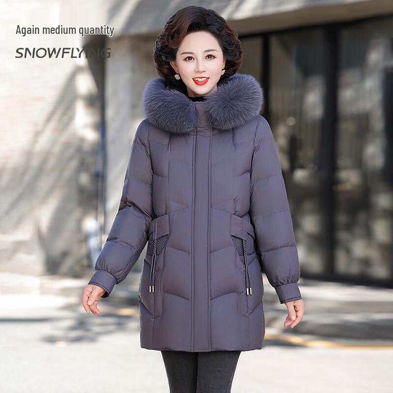 SNOWFLYING Women's Mid-Length Down Jacket with Fox Fur Collar