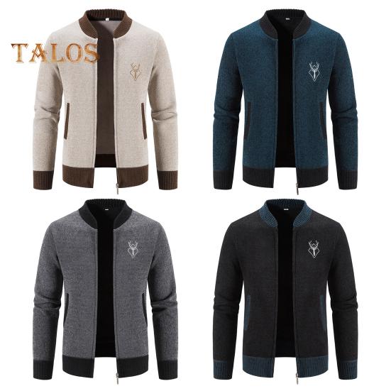 Fall Winter Sweater Coat with Side Pockets Round Neck Zip-up Slim Fit Thickened Long Sleeves Embroidery Daily Wear Work Dating Jacket