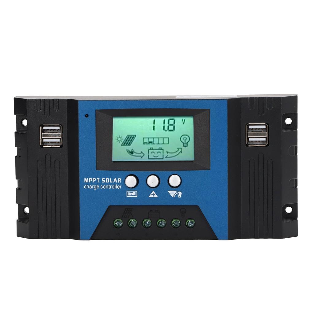 12V 24V Solar Charge Controller Regulator 4 USB Ports 5V 2.5A Parameter Adjustable LCD Display for Home RV Boat 100A