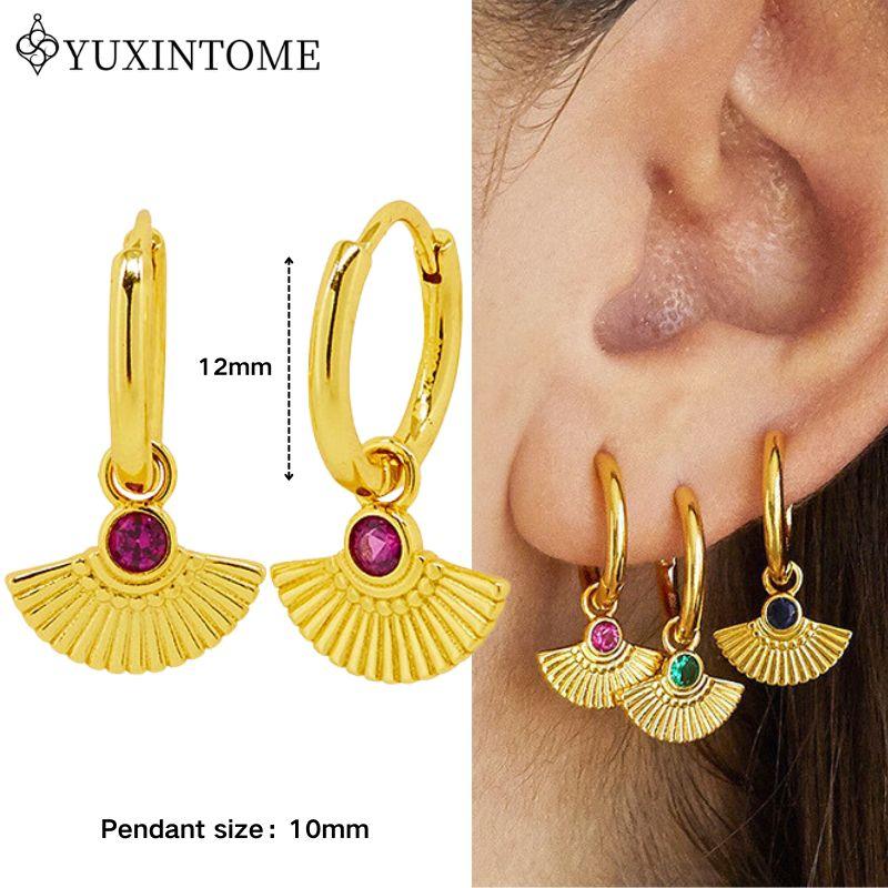 YUXINTOME 925 Silver Ear Needle Zircon Hoop gold Earrings For Women Square Plate Pendant Cutout Heart Earrings Fashion Jewelry