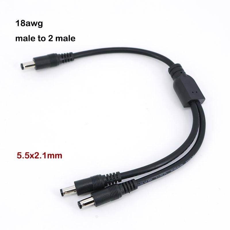 10pcs DC 1 male to 2 male 5.5*2.1mm Connector 3 way male Power Splitter Cable Power Supply Adapter Extension 30CM 18awg 10A