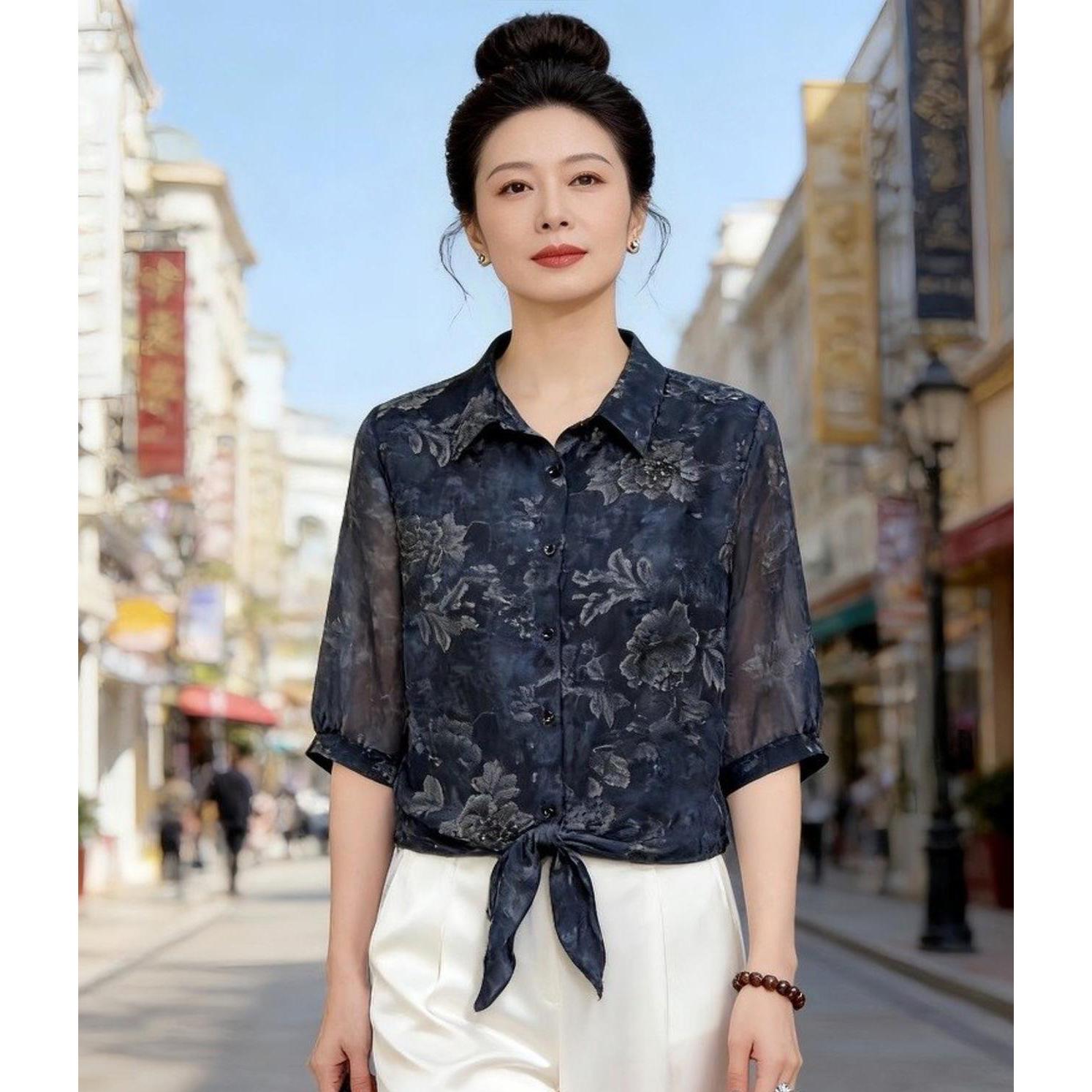 Stylish Plus Size Chiffon Top for Mature Women: Lightweight, Short Sleeve Summer Shirt 4XL