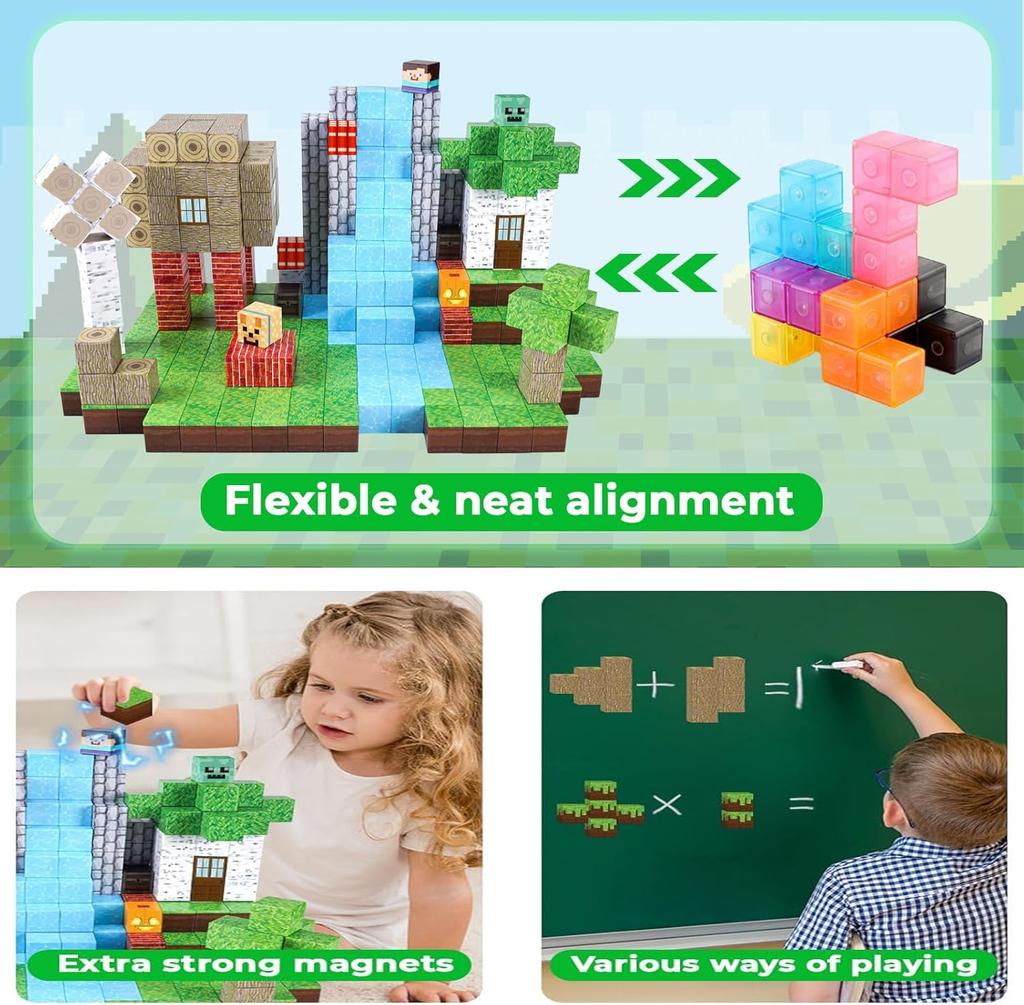 Non-Toxic Magnetic Building Blocks Mine World Magnetic Forest House Brick Cube Toys Set Stem Sensory Best Gift For 3+ Children Kid