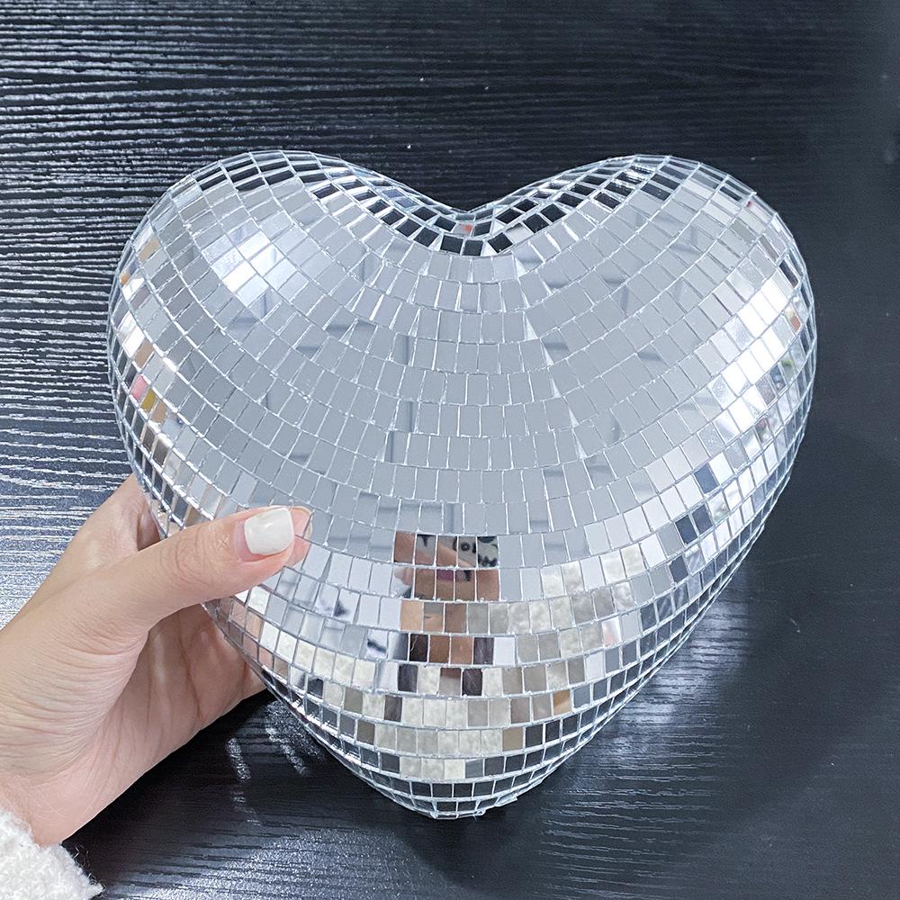 Reflective Heart Disco Ball Glass Ornament for Christmas Parties
