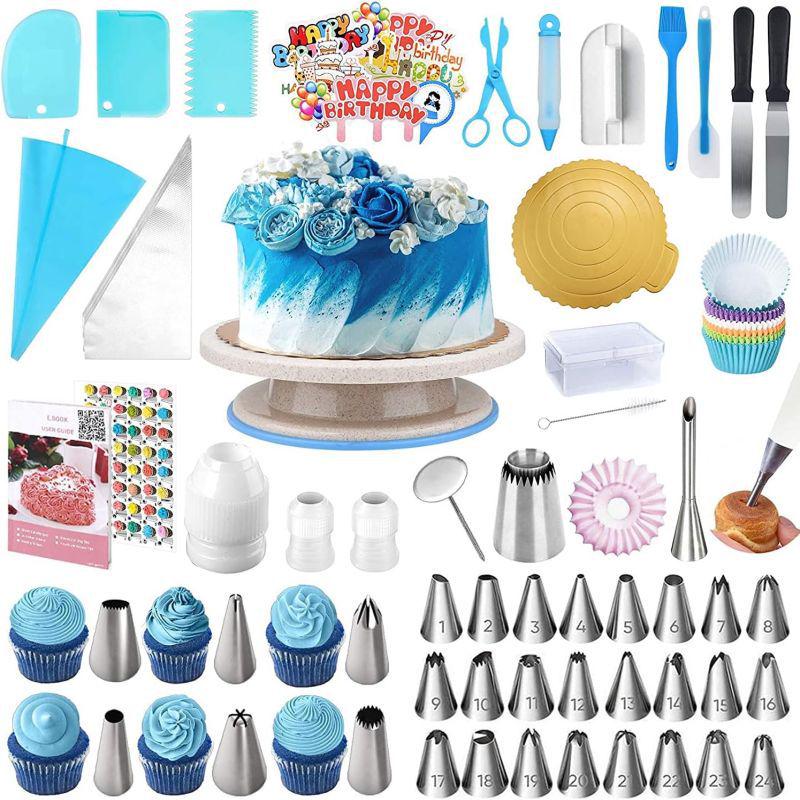 320-Piece Cake Decorating Kit: Turntable, Nozzles, Piping Bags, Scrapers, Spatulas, Muffin Cups