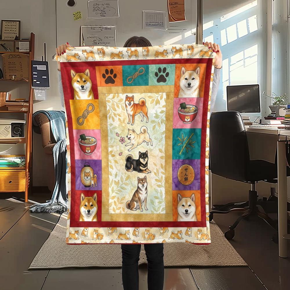 1Pc Colorful Dog Puzzle Print Flannel Blanket High Quality Warm Comfortable Cover for All Seasons Perfect for Gifts Home Decor