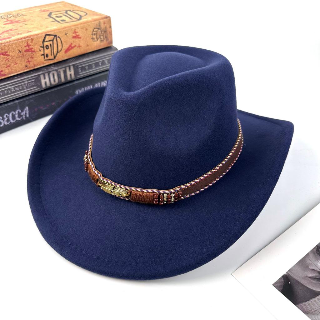 Tibetan top hat retro ethnic style metal feather western cowboy hat men's jazz hat women's felt hat