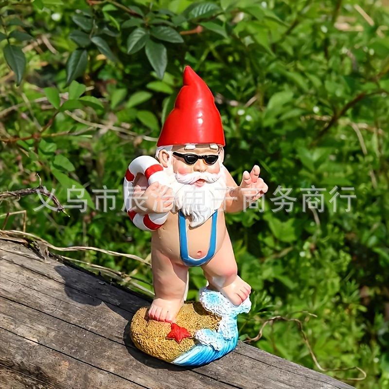 White beard swimming old man sculpture ornament outdoor courtyard garden fun gnome decorative resin crafts