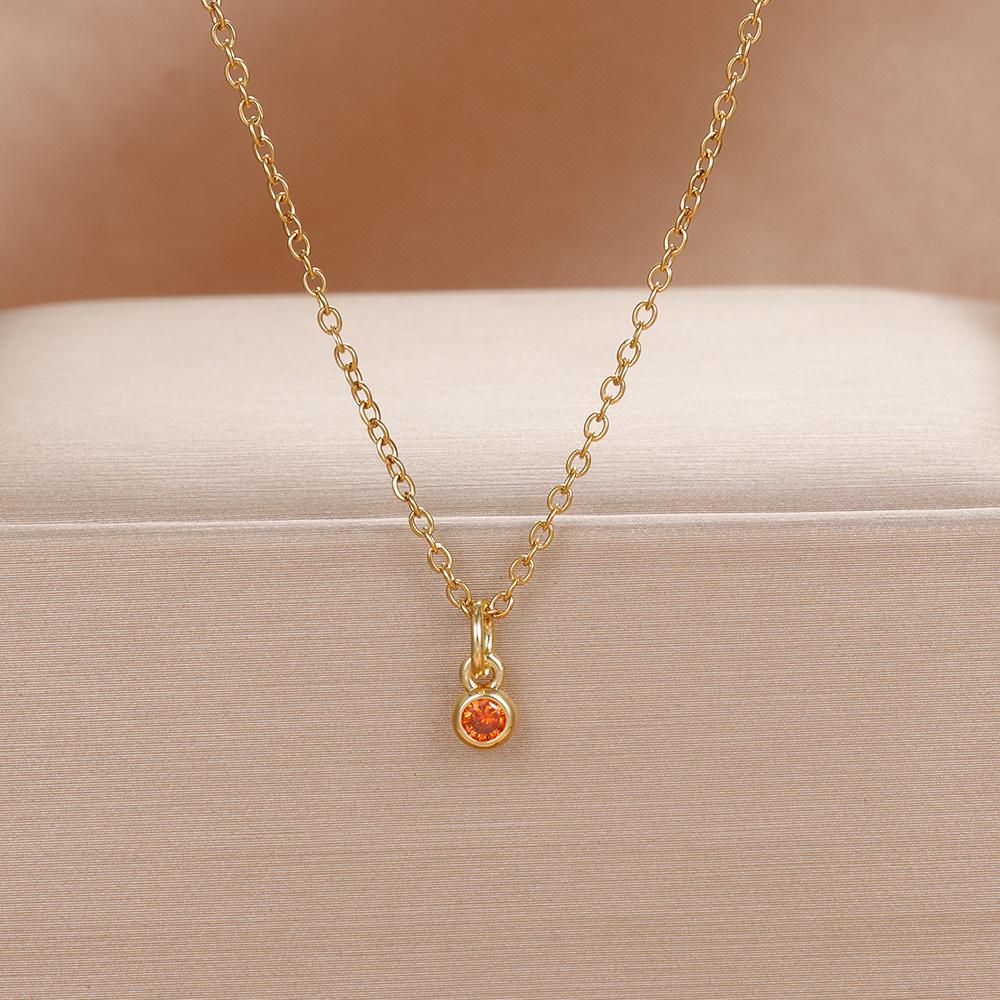 Luxury Stainless Steel Necklace Women Gold Color Round CZ Crystal Charm Collar Bijoux Acier Inoxidable Femme Wedding Jewelry