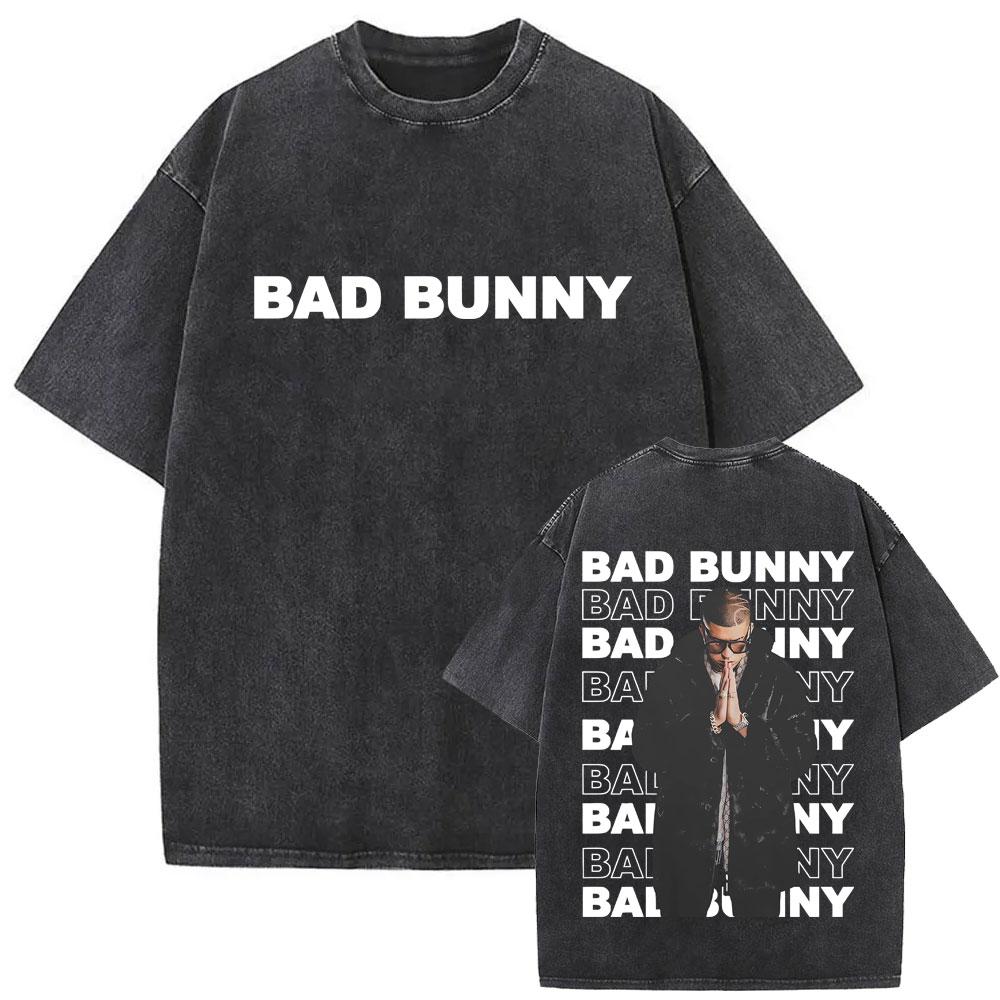Washed Vintage Rapper Bad Bunny Un Verano Sin Ti Album Graphic Tshirt Men Women Hip Hop Fashion Pop Music T Shirts Streetwear