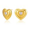 Vintage Solid Love Heart Zircon Inlaid 18k Gold Plated Brass Stud Earrings