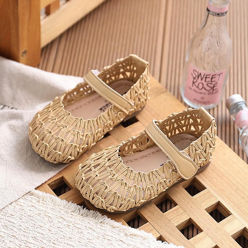 Girls Open-Toe Sandals With Closed Toe Design Woven Cut-Out Breathable Mesh Toddlers Kids