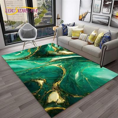 Luxusní černo-zeleno-zlatý mramorový 3D koberec pro domácí obývací pokoj Pohovka Rohožka Dekor, dětský koberec Protiskluzová podložka