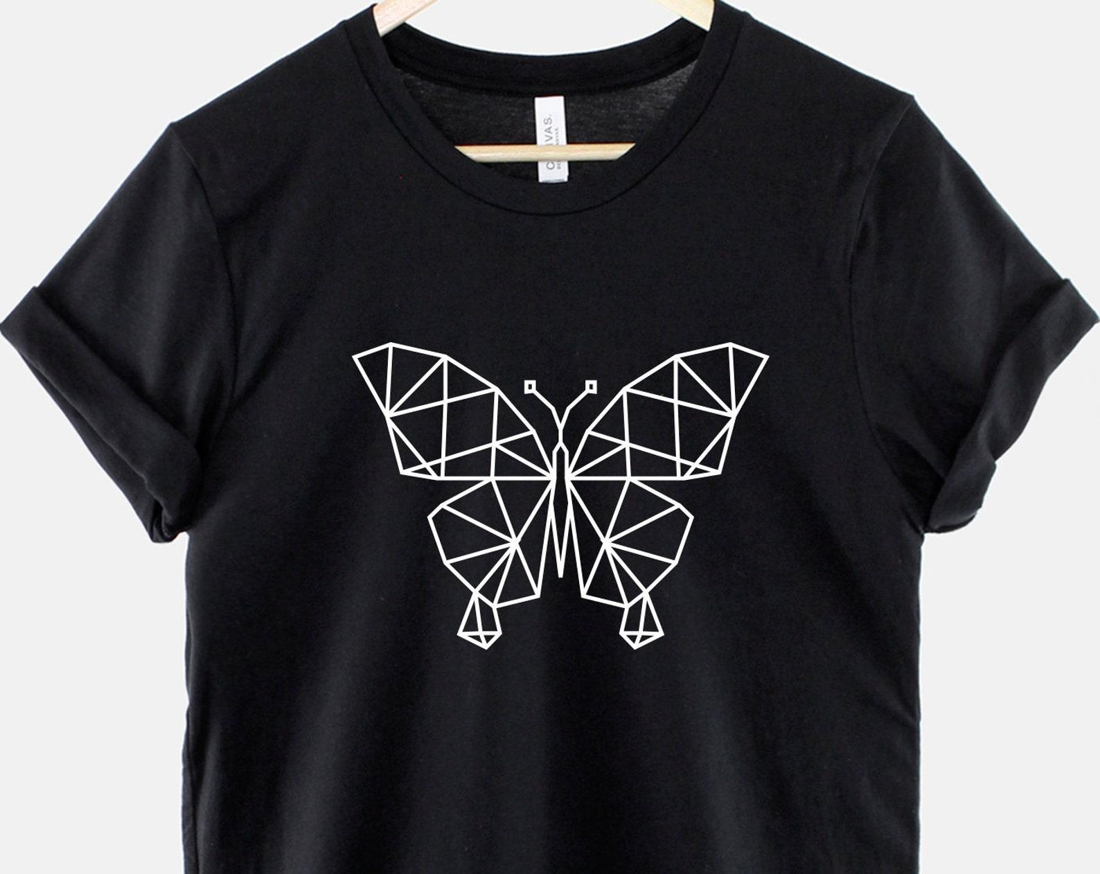 Geometric Butterfly T-Shirt, Butterfly Graphic Shirt, Abstract Animal Graphic Tee, Butterfly Design Top M