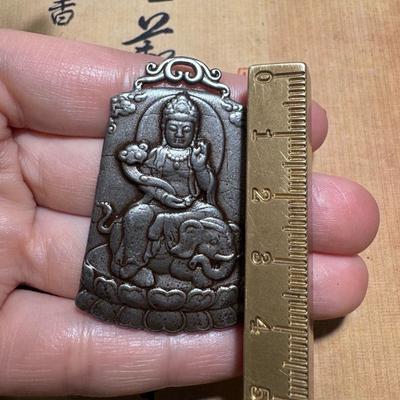 Vintage Tibetan Style Tian Tie Puxian Buddha Pendant Manjushri Buddha Necklace Iron Pendant Hanging Ornament