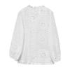 Damen Bluse V-Ausschnitt Laterne Langarm Einreihig Bluse Tops Rüschendetails Aushöhlendes Design Freizeitbluse