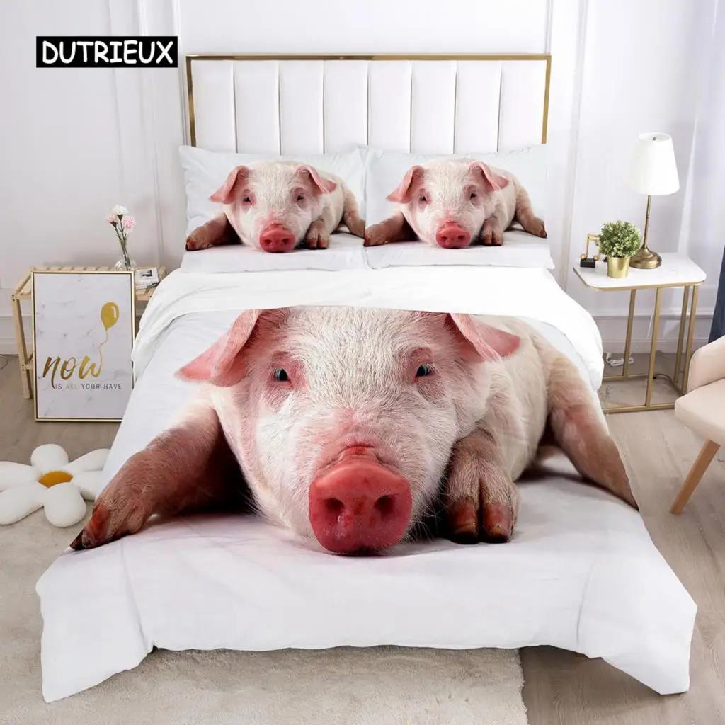 Sada povlečení na peřinu s motivem prasátka z mikrovlákna velikosti Queen, roztomilé prasátko, zvířecí motiv, sada pro dva, farmářská zvířata, 23dílná, povlečení na peřinu pro chlapce a dívky