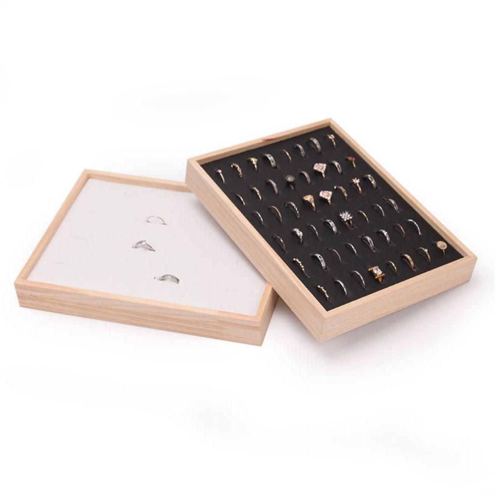 48 Grids Earrings Display Tray Velvet Ring Earring Holder Simple Wood Rings Tray  Home