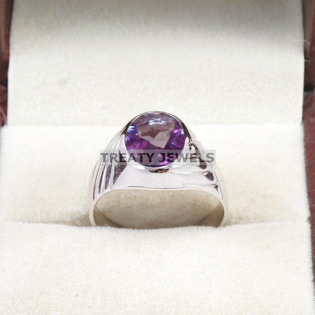 Bague en Argent Sterling 925 avec Pierre Précieuse Alexandrite Coupe Ovale Pour Homme #A632 JL375656877471