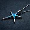 Boho Cute Sea Animal Starfish Pendant Necklace For Women Inlay Imitation Blue Opal Necklace Wedding Party Jewelry Gifts