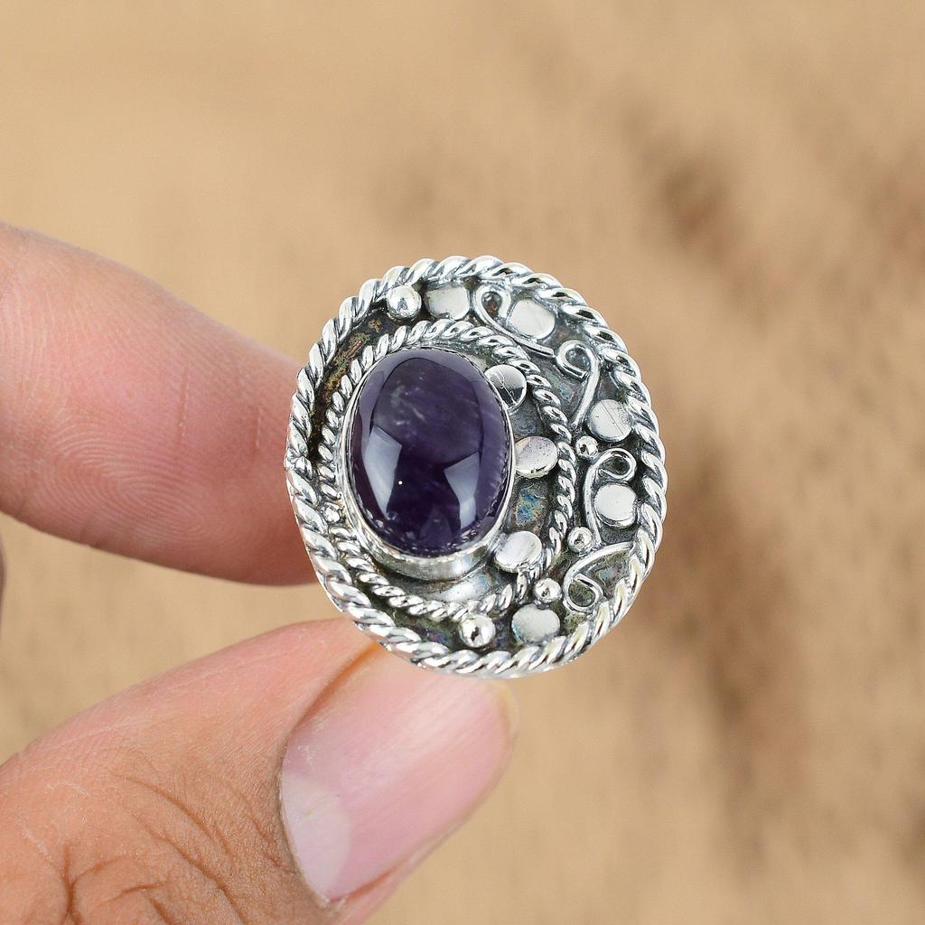 Natural African Amethyst Gemstone Promise Adjustable Ring 925 Sterling Silver