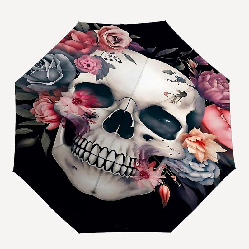 

1pc Skull Flowers umbrella with 8 iron ribs and a plastic handle, automatic opening and closing, and daily use.1037