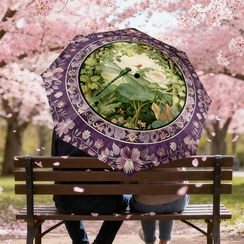 1PC Dragonfly Lotus Umbrella-8-Rib Reinforced, Automatic Open, Lightweight & Durable, Cute Fashion Accessory for Outdoor, Beach or Casual Use, Beach U
