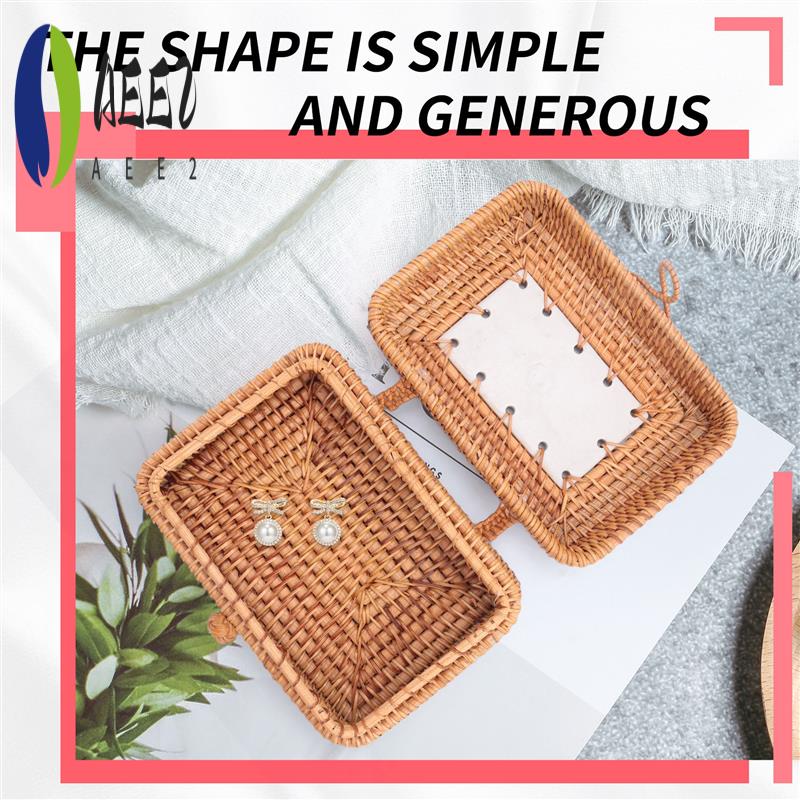 

AEE2-Rattan Woven Storage Box With Lid Handmade Jewelry Boxes Makeup Organizer Wooden For Sundries Tea Case Containers Gift