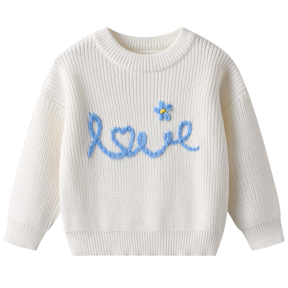 Autumn and Winter Hand-embroidered Love Baby Infant Base Knitted Sweater Birthday DIY Cotton Children's Sweater